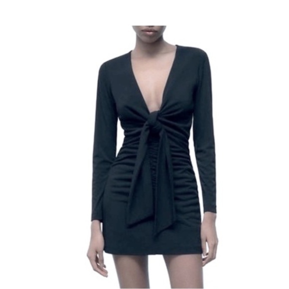 Zara Elegant Black Tie Front Dress - Picture 1 of 7
